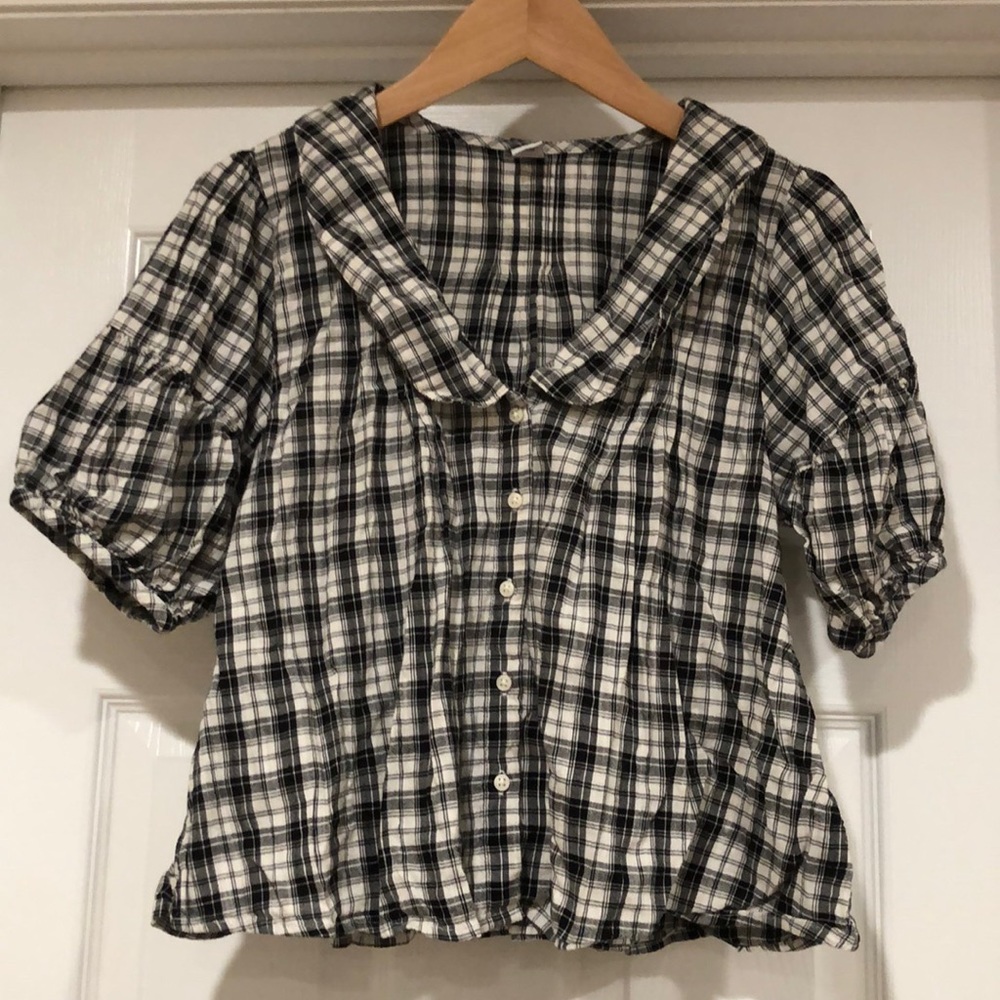 Old Navy Button Down Plaid Crop Shirt